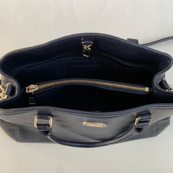 Coach Margot Crossbody Carryall Satchel Bag Navy Blue Crossgrain Leather F34607 - Picture 8 of 11